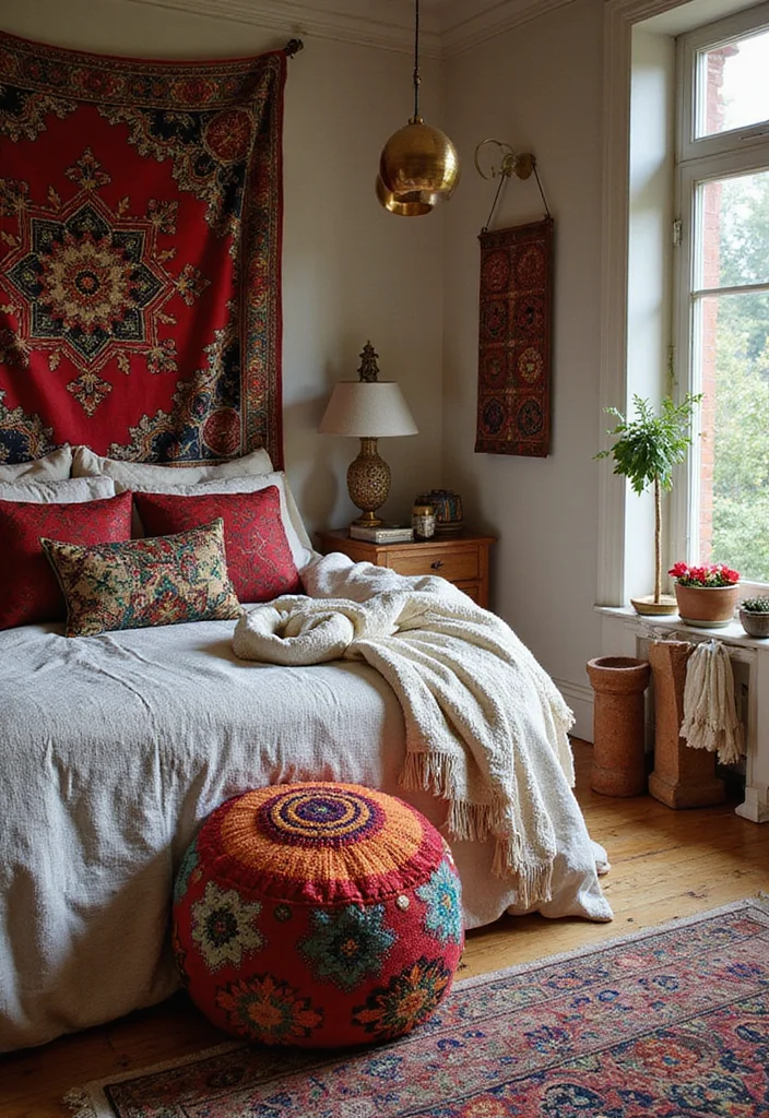 15 Boho Bedroom Ideas for Relaxed Warm Textured Comfort 144 15 Boho Bedroom Ideas for Relaxed Warm Textured Comfort - 14. A Touch of Global Influence
