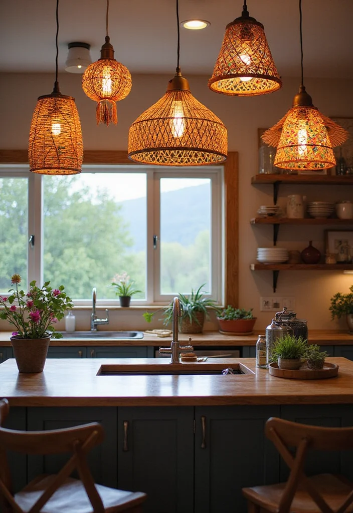 15 Boho Kitchen Ideas for Relaxed Earthy Beautiful Style 100 15 Boho Kitchen Ideas for Relaxed Earthy Beautiful Style 10. Unique Lighting Fixtures