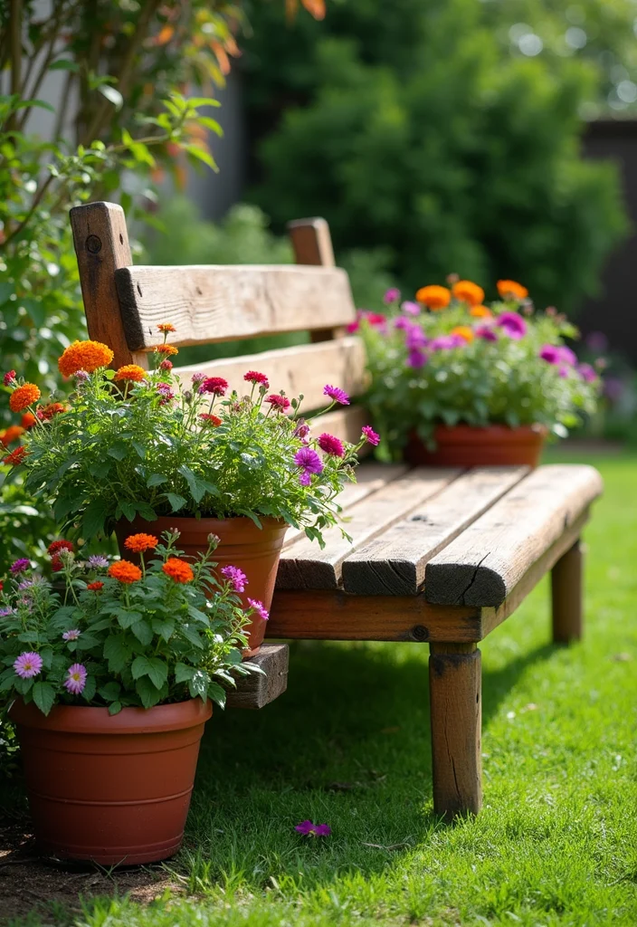 15 DIY Backyard Oasis Ideas for Relaxing Low Cost Retreats 67 15 DIY Backyard Oasis Ideas for Relaxing Low Cost Retreats - 7. Rustic Bench with Planters