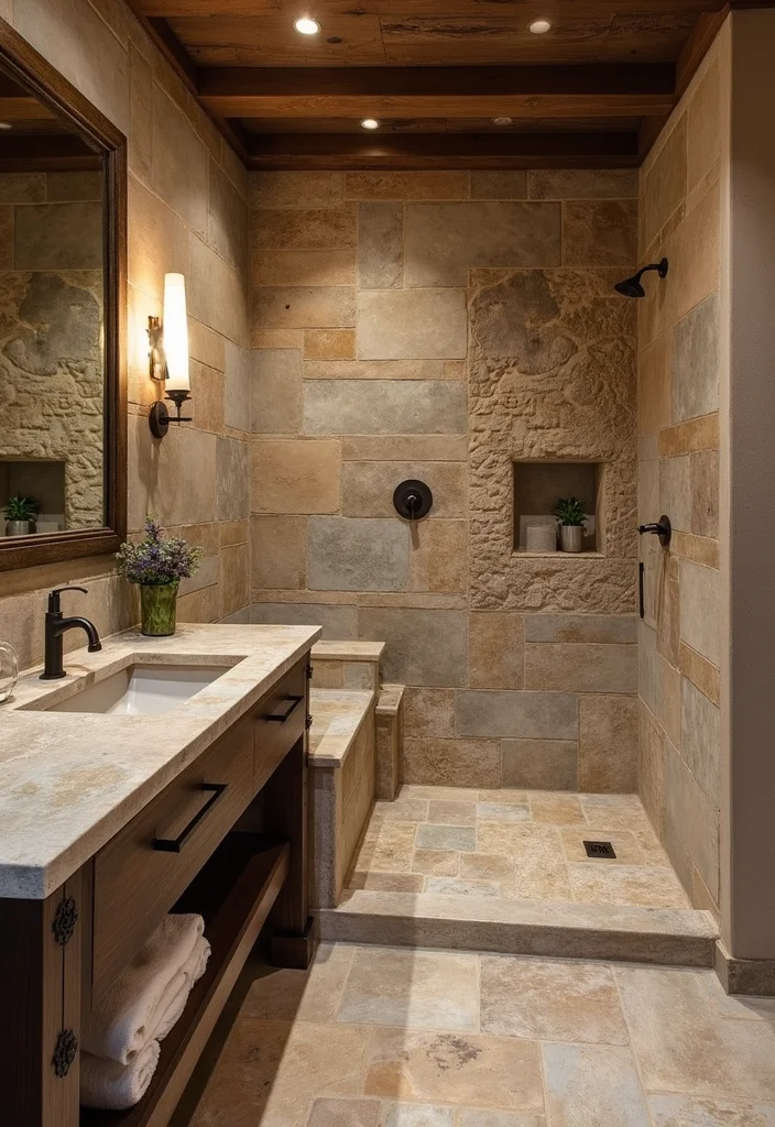 15 Rustic Bathroom Ideas for Warm Natural Comfortable Style 34 15 Rustic Bathroom Ideas for Warm Natural Comfortable Style - 4. Natural Stone Details