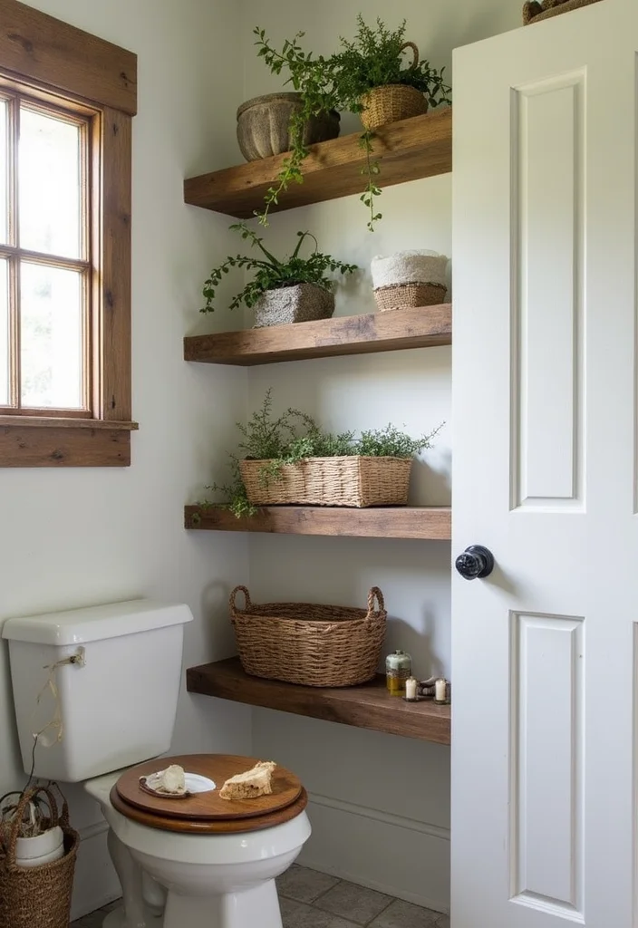 15 Rustic Bathroom Ideas for Warm Natural Comfortable Style 45 15 Rustic Bathroom Ideas for Warm Natural Comfortable Style - 5. Farmhouse Style Shelving
