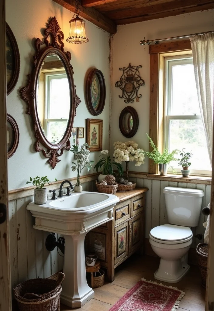 15 Rustic Bathroom Ideas for Warm Natural Comfortable Style 67 15 Rustic Bathroom Ideas for Warm Natural Comfortable Style - 7. Eclectic Decor Accents