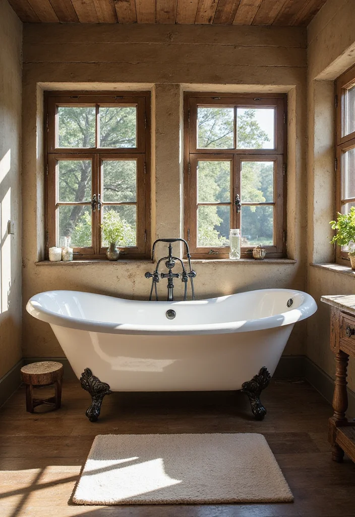 15 Rustic Bathroom Ideas for Warm Natural Comfortable Style 89 15 Rustic Bathroom Ideas for Warm Natural Comfortable Style - 9. Freestanding Bathtub