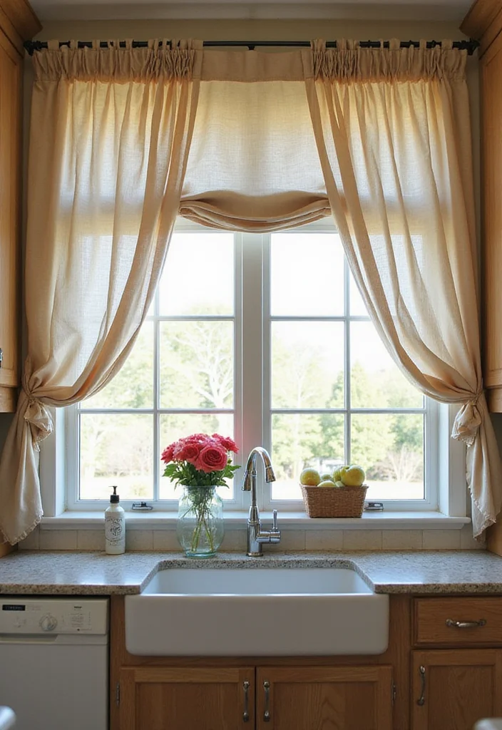 18 Kitchen Ideas for Easy Layout Updates and Modern Style 10. Charming Window Treatments