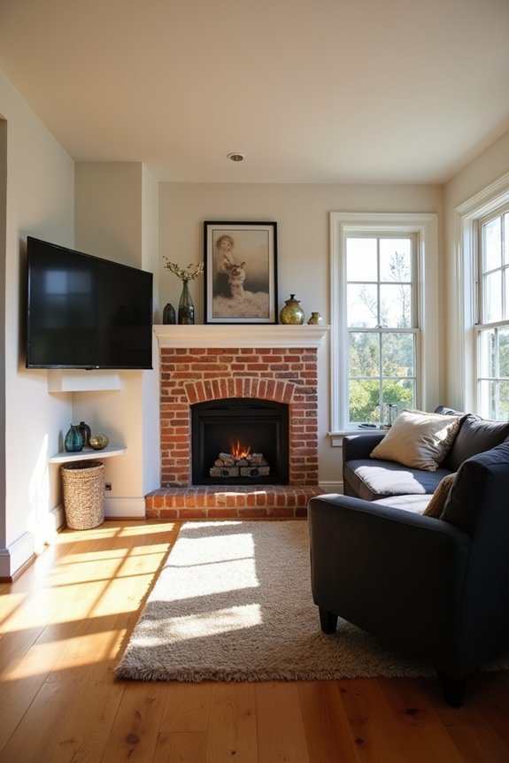 corner fireplace opposite tv balance
