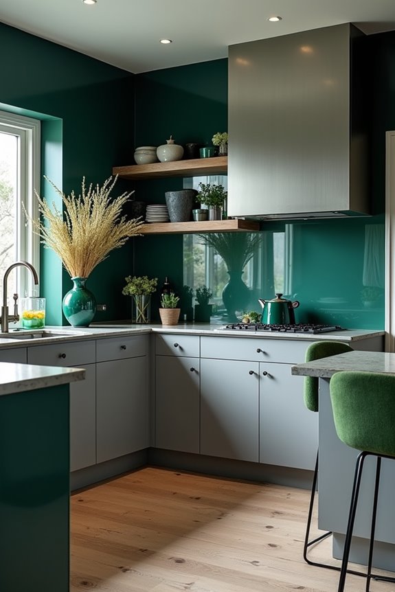deep jewel tones elevate grey kitchens
