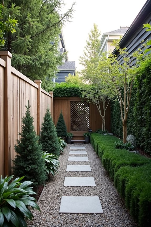 layered greenery behind sturdy fence