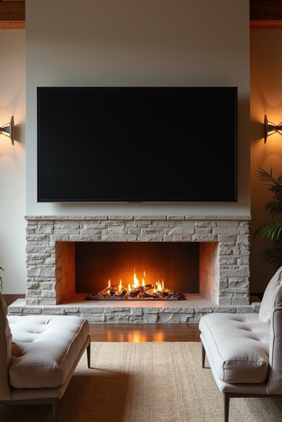 low tv above fireplace balanced