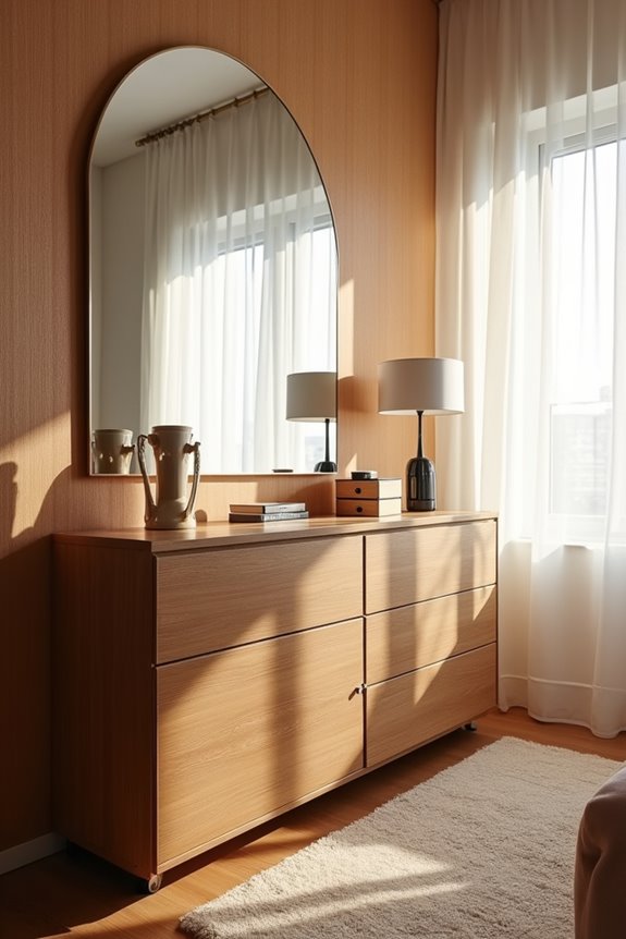 mirror beside dresser for calm reflections